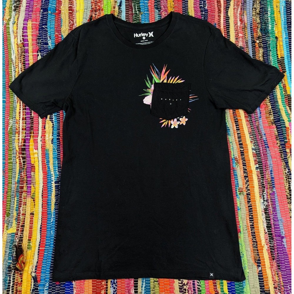 Hurley Sz M Overgrown Pocket 100% Cotton Black T-Shirt Skater Surf Unisex EUC
